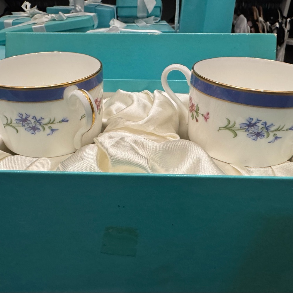 Tiffany & Co. White Mugs with Blue and Floral Design - Picture 5 of 7